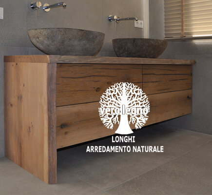 mobile bagno in legno massello rustico taglio tronco irregolare